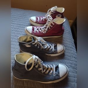 Lot of 2/ 2 Pairs of Converse All Stars Size 9.5 Navy Blue and Maroon
